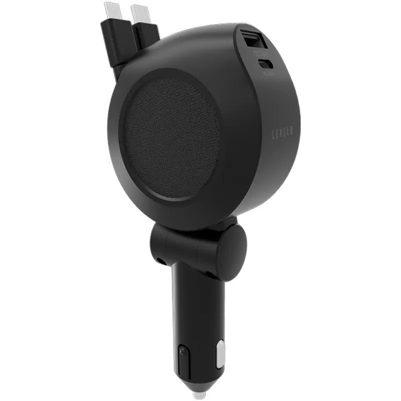 Levelo Orbis 4 In 1 Saffiano Leather Car Charger With Built-In Retractable 2 Type Black 1 Mascom International.webp